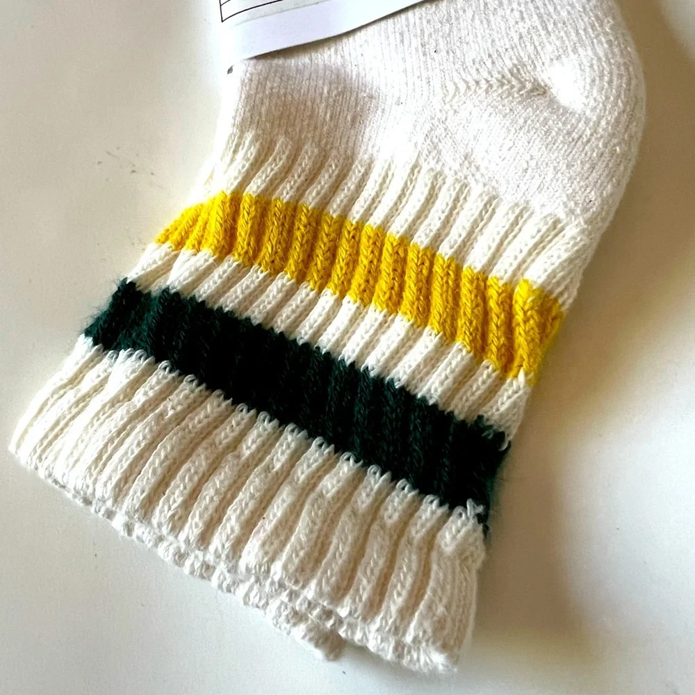 AMERICAN TRENCH RETRO QUARTER CREW SOCKS FOREST GREEN/AMBER OS UNISEX NWT
